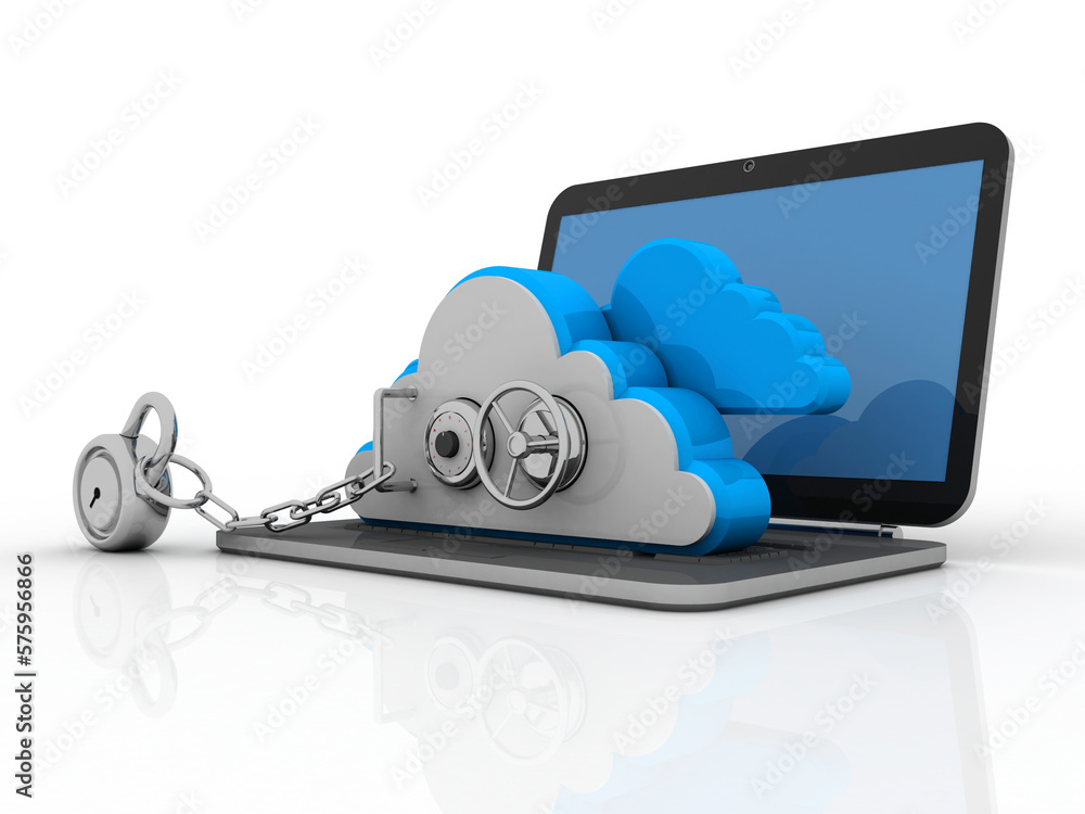Poster 3d rendering cloud lock in laptop