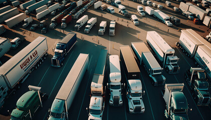  trucks in one place, top view. traffic on the highway