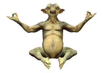 3D Rendering Green Alien on White