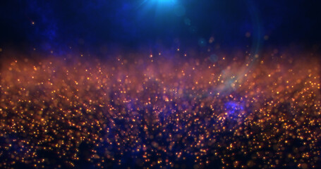 Abstract fast moving yellow particles and energy magical dots with glow and blur effect, abstract background