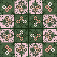 Seamless pattern with decorative mosaic elements. Vintage tile. Abstract geometric ornamental wallpaper.