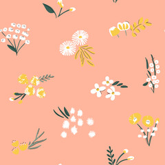 Vector Retro Vintage Festive Abstract Spring or Summer Floral Seamless Surface Pattern for Products, Fabric or Wrapping Paper Prints.