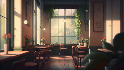 A cafe with a classic interior in a quiet and calm atmosphere