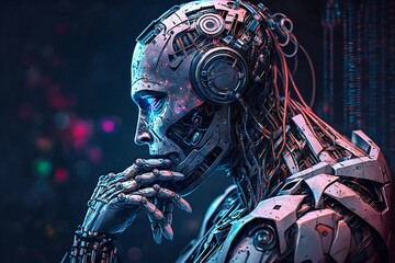 Robot thinking about. Generative AI