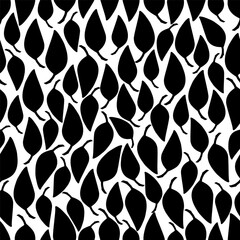 Black leaves. Seamless endless pattern. Silhouette of branches with leaves isolated on white background.. Minimalist style background. Design for fabric, wallpaper, paper print