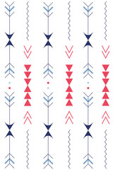 Navajo Tribal Arrow Traditional Native American simple modern seamless ethnic pattern with white background. Southwestern Native American Indian. Design for clothing, fabric, wrapping, throw pillow.