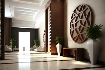A modern-styled portion of a hotel lobby