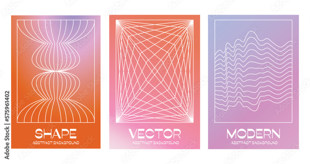 Poster vector minimal geometric illustrations set - trendy abstract aesthetic linear compositions, prints, 