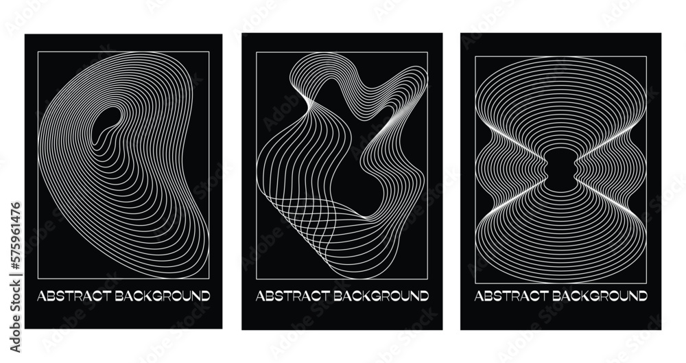 Poster vector minimal geometric illustrations set - trendy abstract aesthetic linear compositions, prints, 
