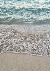 Beautiful beach at Alcudia Bay. Ocean waves. Beauty of nature