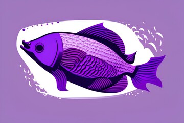 Purple fish, illustration, vector on white background - generative ai