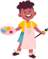 Cute girl with paint palette and brush flat icon