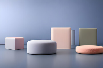 Product Photography Background, featuring light pastel colours and soft light, created using Generative Ai Technology.