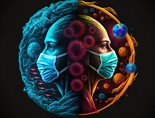 Abstract close-up virus and people. Variant mutation concept, symbol of science and research in medicine. AI generated