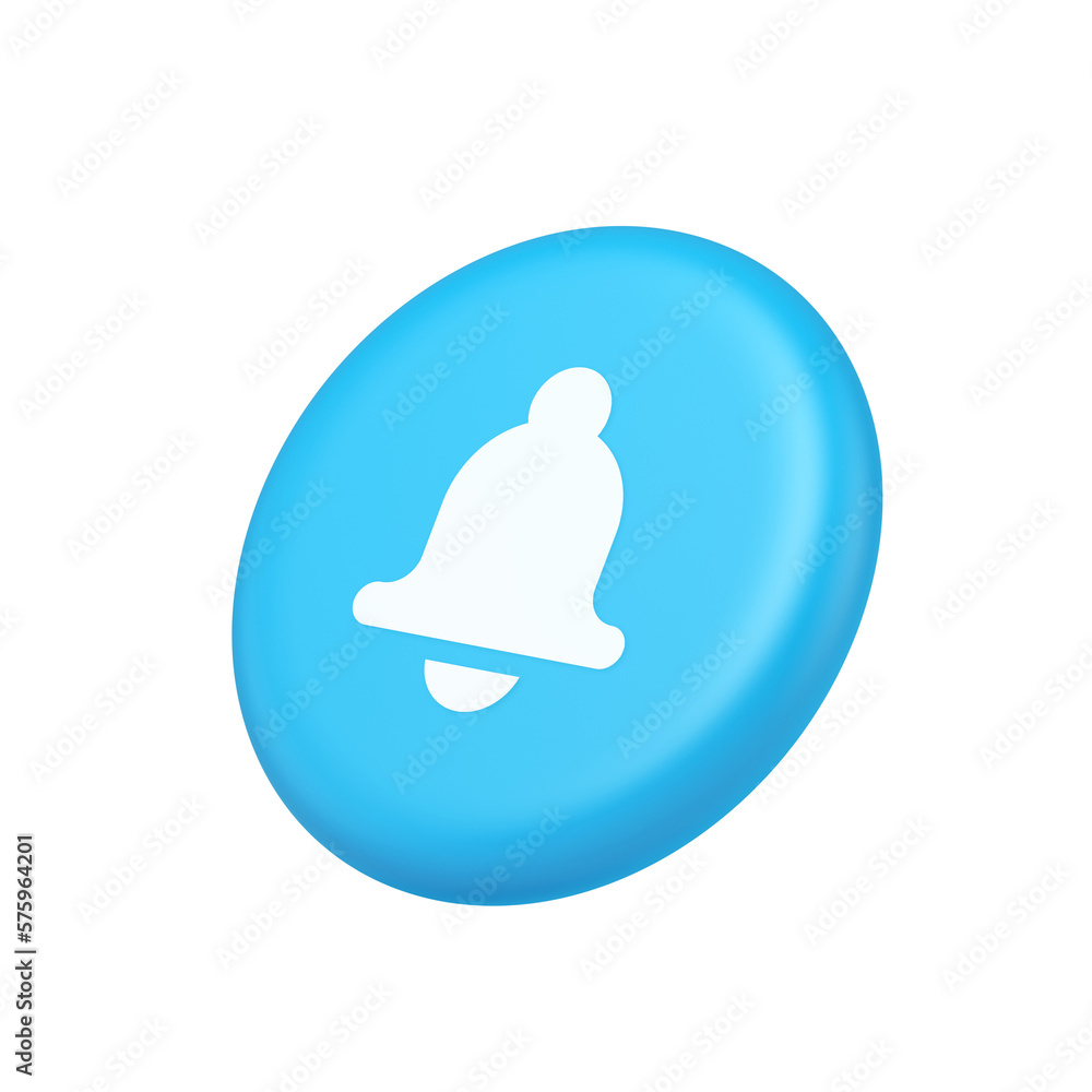 Poster bell ring audio sound button signal push reminder cyberspace interface notification 3d side view ico