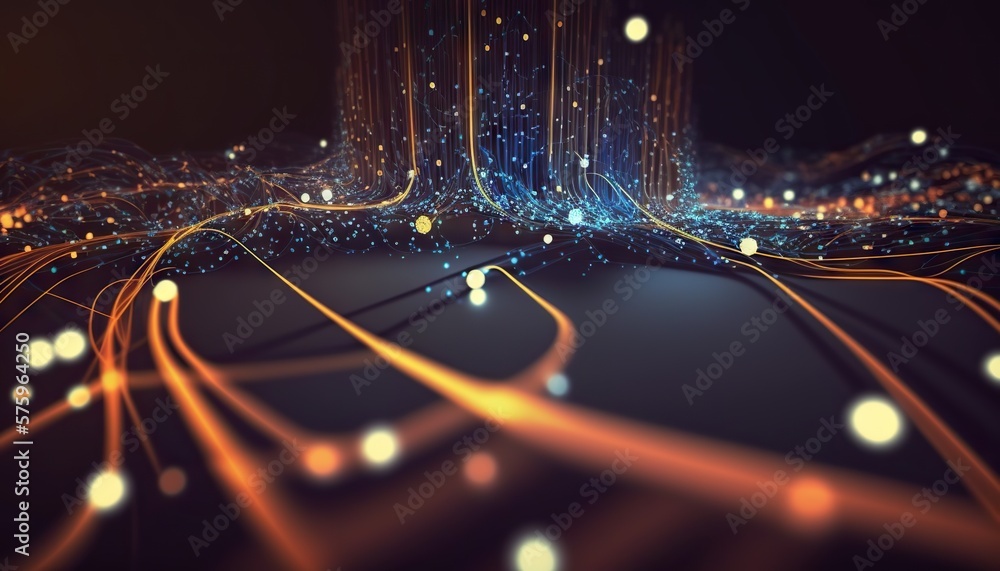 Poster data background of wires and glowing particles. based on generative ai