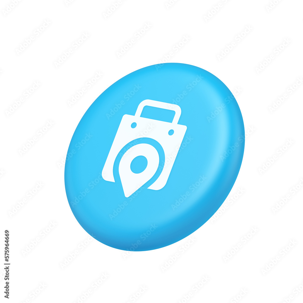 Poster shop location map pin with shopping bag button web app design isometric realistic icon