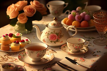 A Table Set For A Tea Party. Generative AI