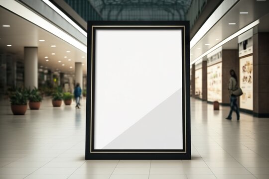 Mockup als Werbebildschirm oder beleuchtetes Display im Supermarkt oder Shopping-Center. Freie, leere  Werbefläche in der Fußgängerzone. KI generiert 