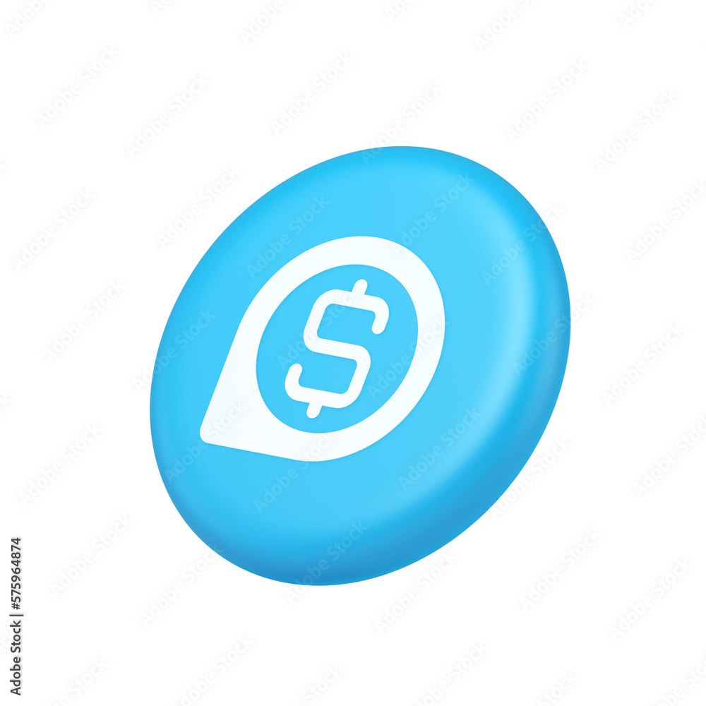 Poster bank money exchange map pin pointer button cash location dollar symbol web app design 3d side view i