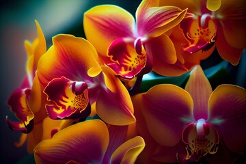 Beautiful Orchid Flowers Close-Up. Tropical Flowers. Generative AI