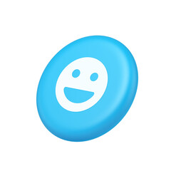 Smiley emoticon comic face emoji button laughing social network reaction happy 3d side view icon