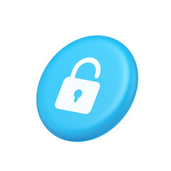 Open lock button cyberspace password security protection service 3d isometric realistic icon