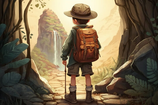 Young adventurous boy exploring nature