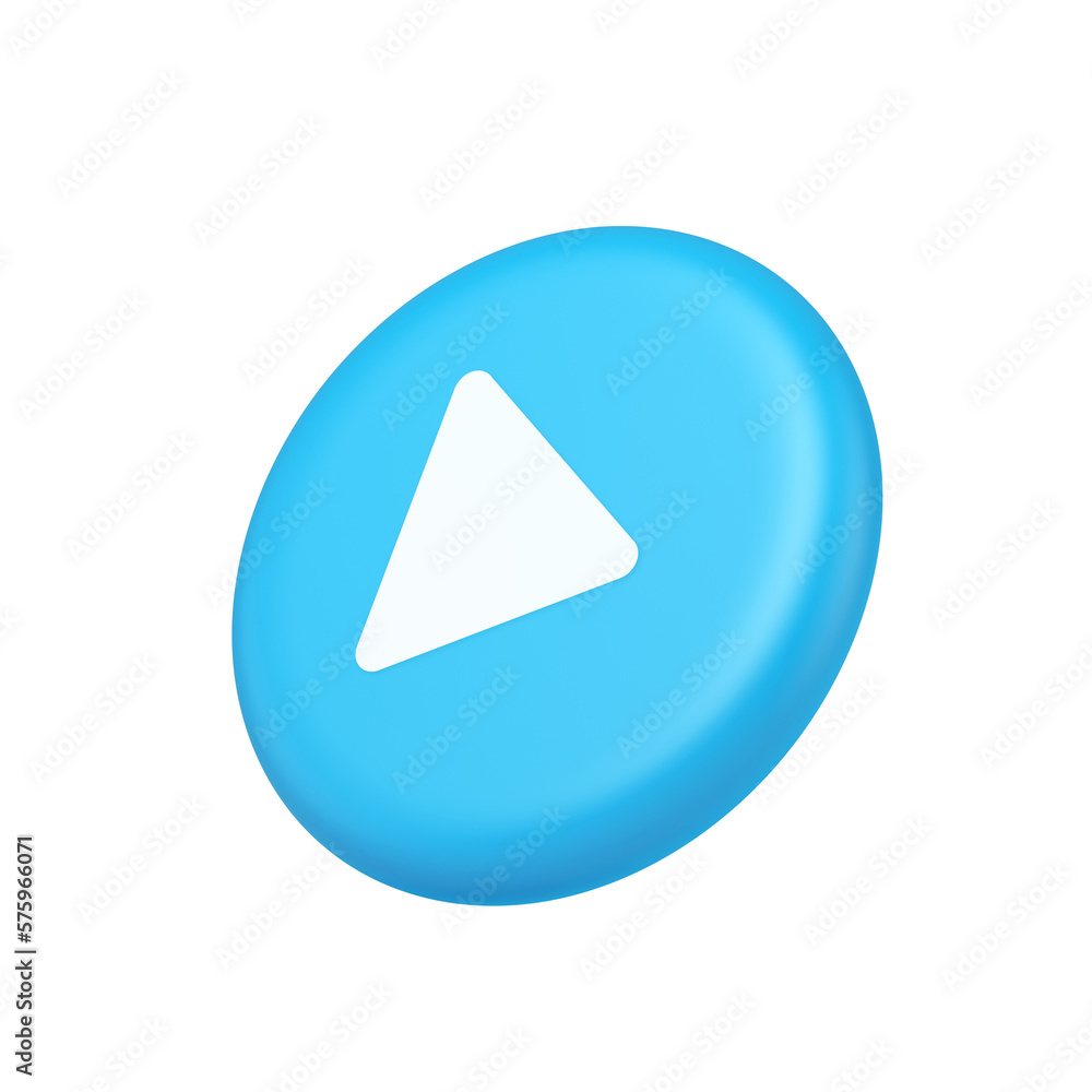 Poster play button triangle right arrow multimedia content player web app design 3d isometric realistic ico