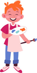 Cute boy with paint palette and brush flat icon