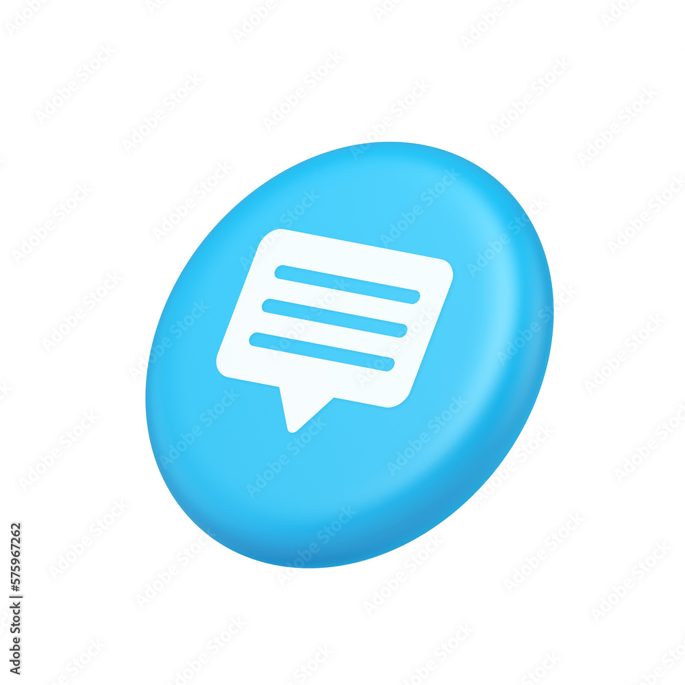Poster chat box speech bubble button social networks texting internet communication 3d side view icon