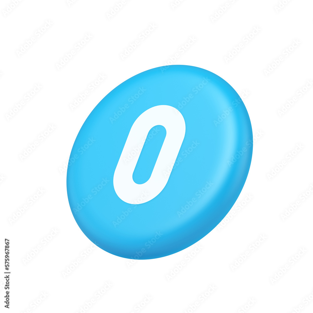 Poster zero character number button digital sign for math counting cyberspace communication 3d side view ic