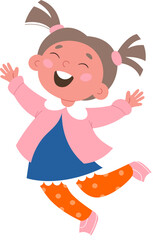 Cute cartoon happy girl jumping flat icon Easter celebration