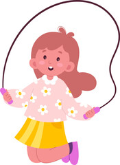 Happy child jump rope flat icon Leisure time