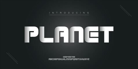 Planet, digital modern alphabet new font. Creative abstract urban, futuristic, fashion, sport, minimal technology typography. Simple vector illustration with number