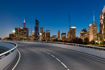 Empty urban asphalt road exterior with city buildings background. New modern highway concrete...