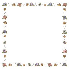 紫陽花とカタツムリのフレーム　カラー　正方形