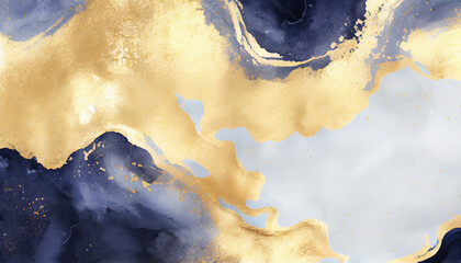 Indigo Blue Marble and Gold Abstract Background Texture. Natural Luxury Style Swirls of Marble and Gold Powder. Exquisite Marble Ink Art for Abstract Backgrounds. Generative AI