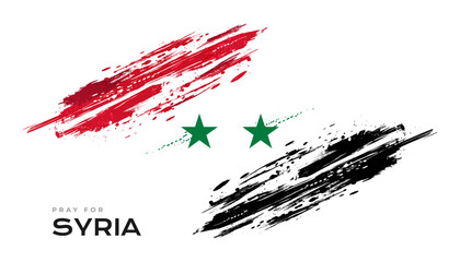 Syria Flag with Brush Effect with Pray for Syria Text