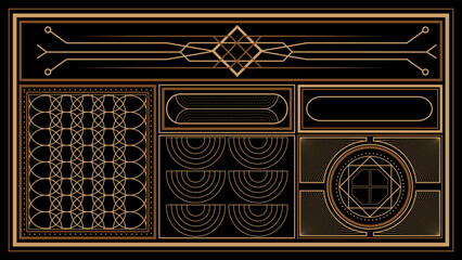 Golden Art Deco Line Background. Retro Luxury Vintage Art Minimalist Border Pattern Geometric Line Graphic Design