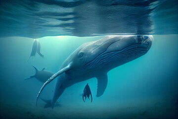 Obraz premium Family Blue Whale Under Water, Ocean. Generative AI