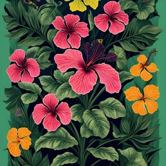  Seamless pattern with tropical leaves. vector illustration. Generative AI