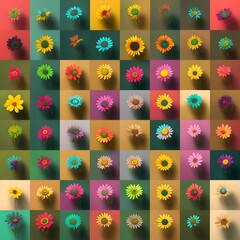 Icon set with colorful flowers. Generative AI