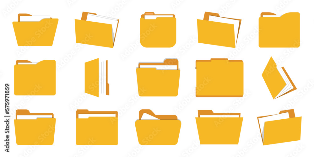 Poster Set of yellow document folder in a flat design