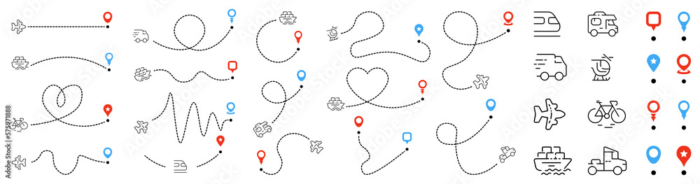 Poster Delivery route with different transportation and pin map pointer