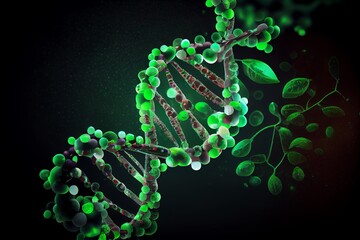 Green Dna Helix Gene Or Genetic Dna Molecule Biotechnology On A Green Biotechnology. Generative AI