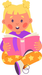 Children read book flat icon Cute girl reading literature