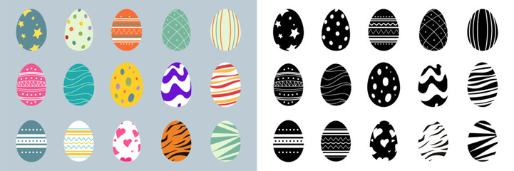 Set of different Easter eggs decoration in different style