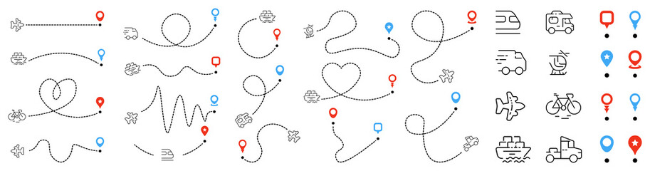 Delivery route with different transportation and pin map pointer