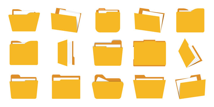 Set of yellow document folder in a flat design
